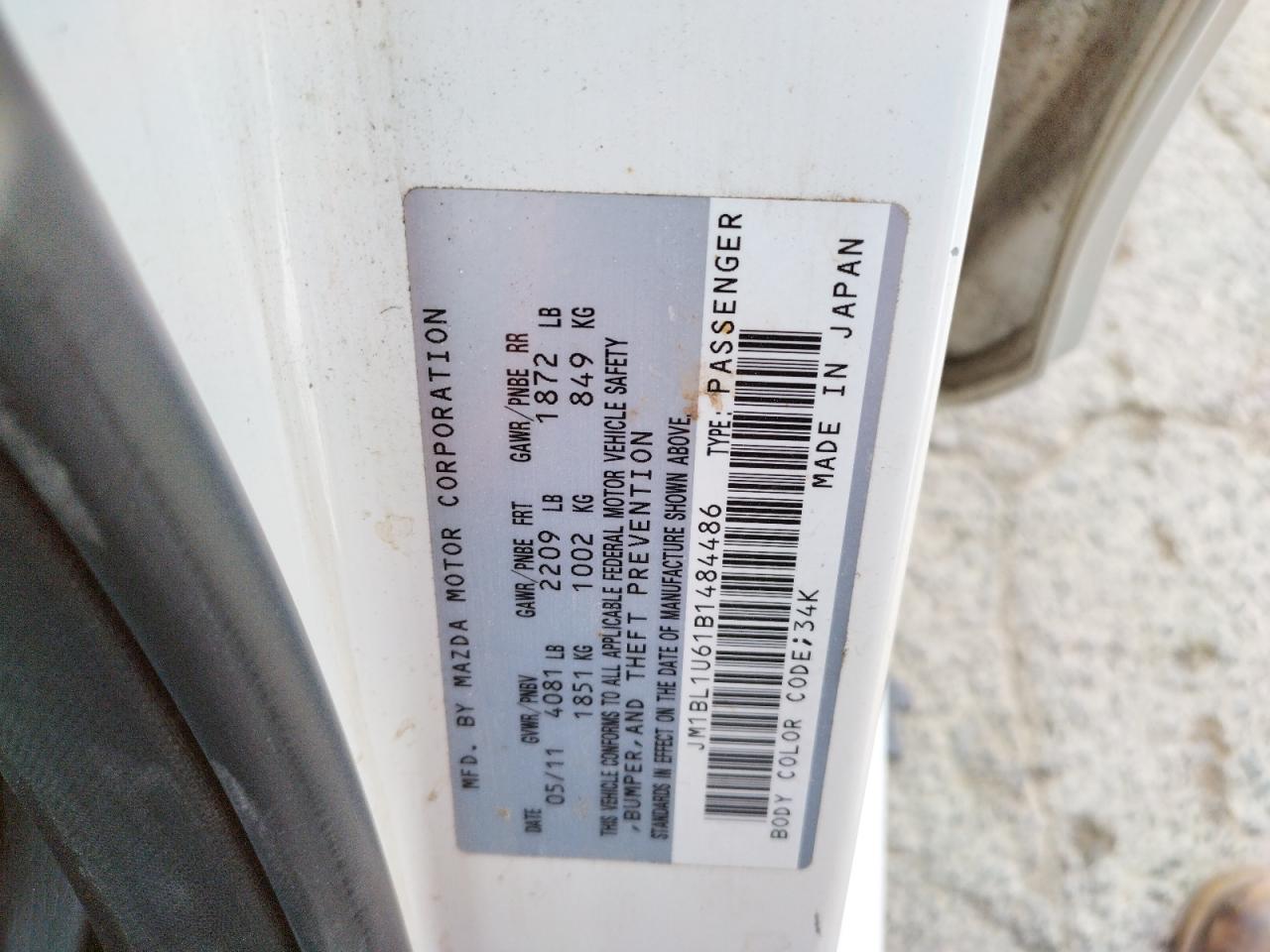 Photo 10 from auction – 2011 MAZDA 3 S with VIN JM1BL1U61B1484486