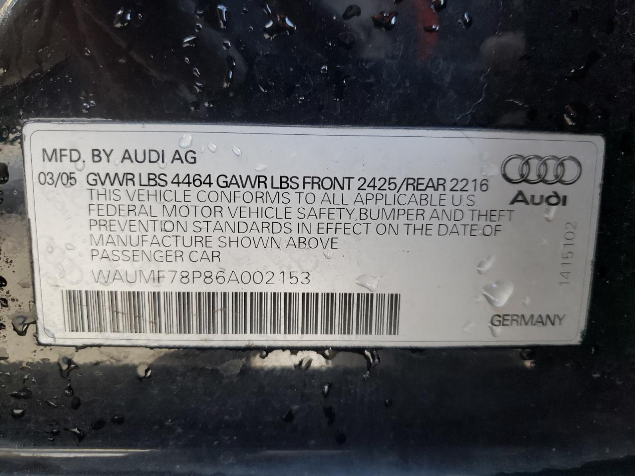 Photo 10 from auction – 2006 AUDI A3 2.0 SPO with VIN WAUMF78P86A002153