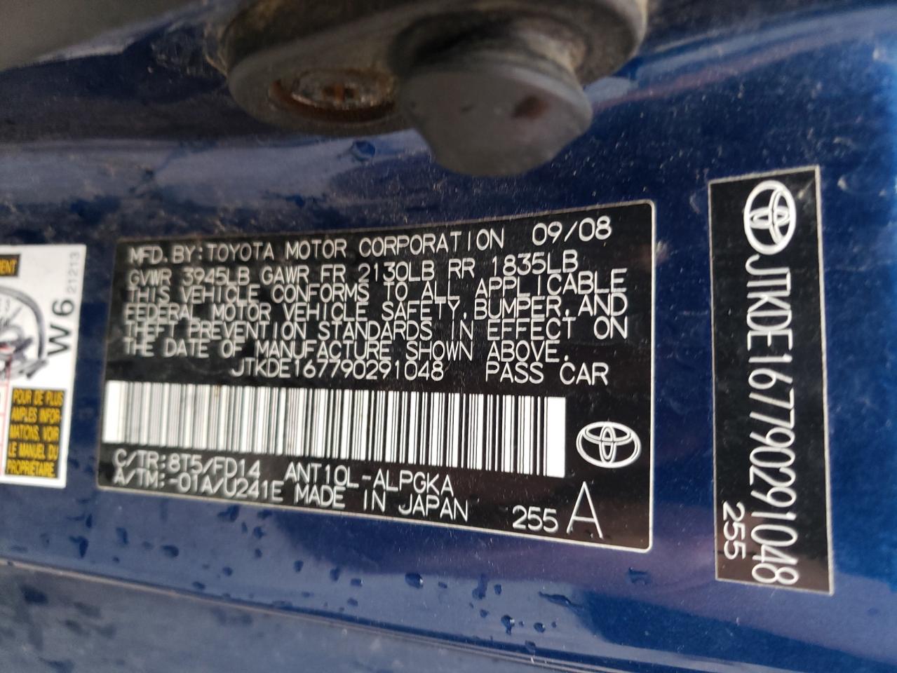 Photo 10 from auction – 2009 SCION TC with VIN JTKDE167790291048