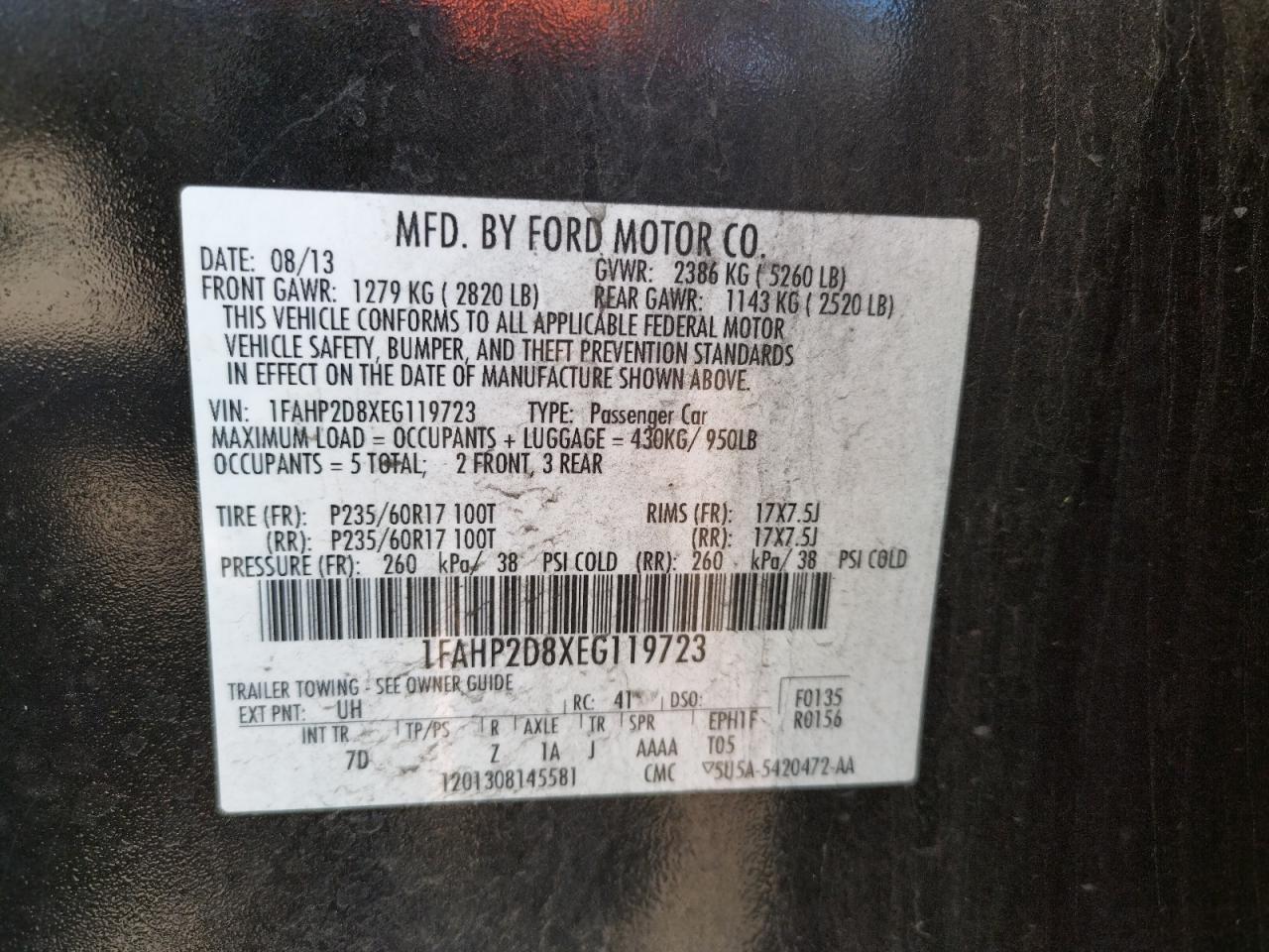 Photo 10 from auction – 2014 FORD TAURUS SE with VIN 1FAHP2D8XEG119723