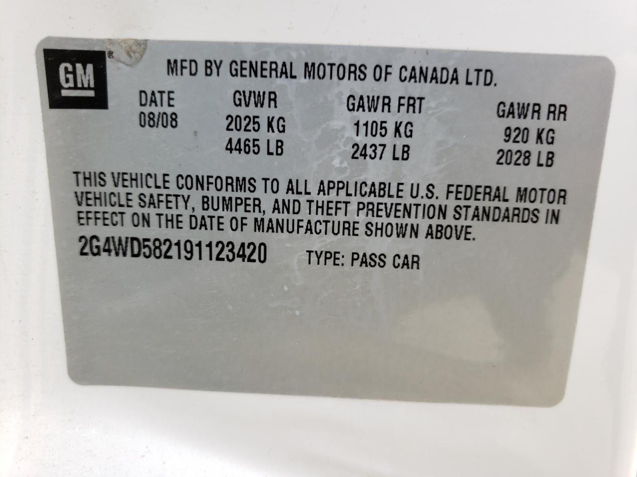 Photo 10 from auction – 2009 BUICK LACROSSE C with VIN 2G4WD582191123420