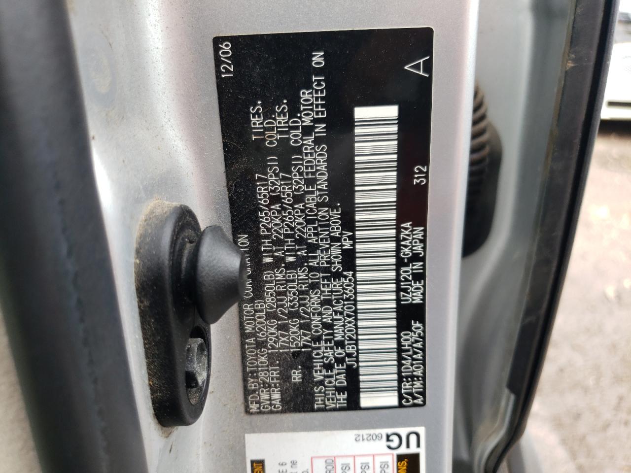 Photo 10 from auction – 2007 LEXUS GX 470 with VIN JTJBT20XX70136054