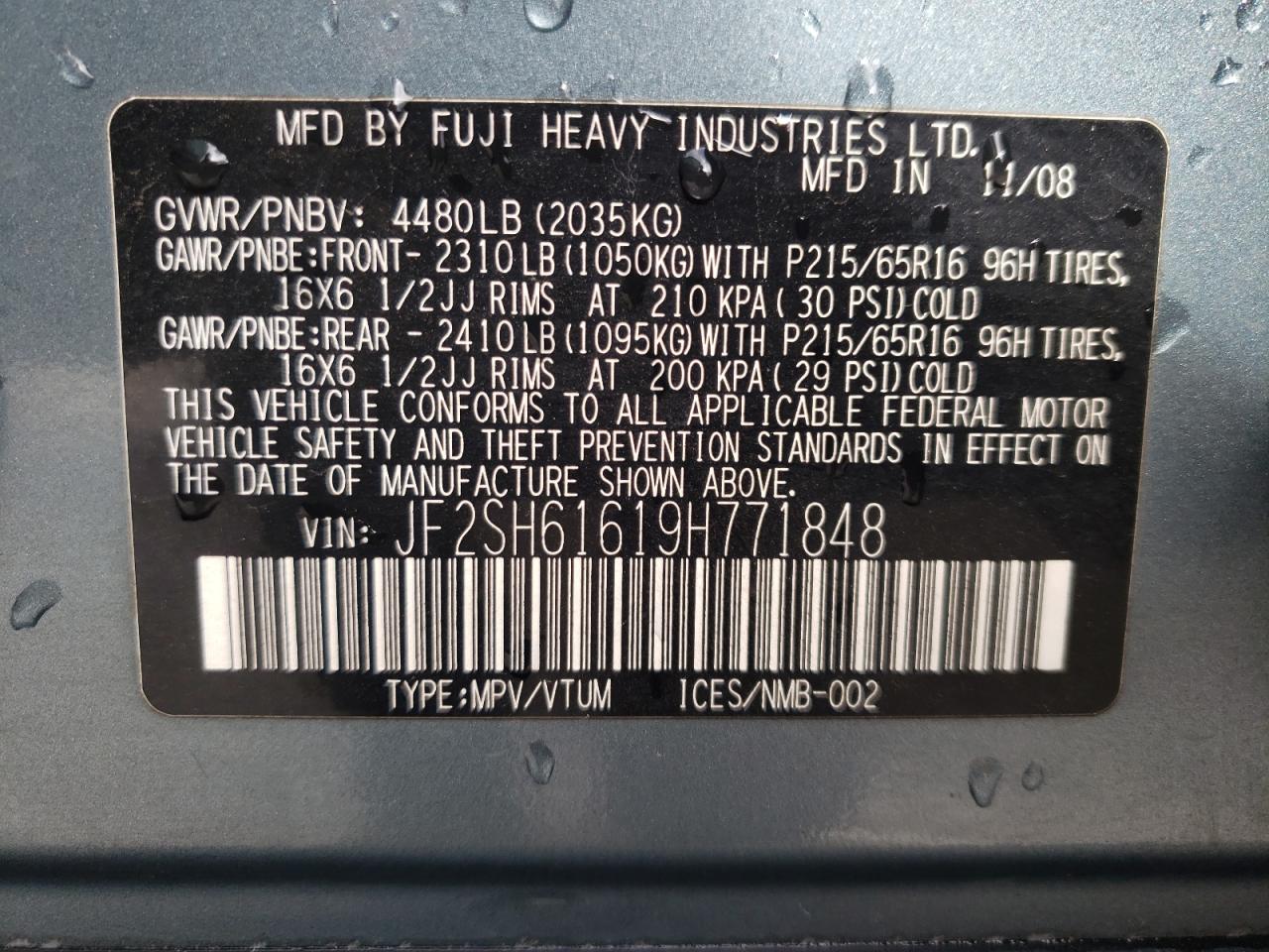 Foto 10 de la subasta – 2009 SUBARU FORESTER 2 con VIN JF2SH61619H771848