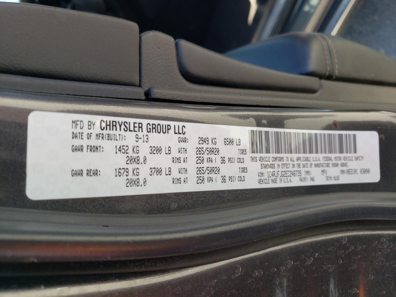 Photo 10 from auction – 2014 JEEP GRAND CHER with VIN 1C4RJFJG2EC246735