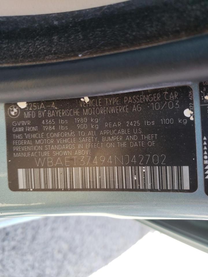Photo 10 from auction – 2004 BMW 325 I with VIN WBAET37494NJ42702