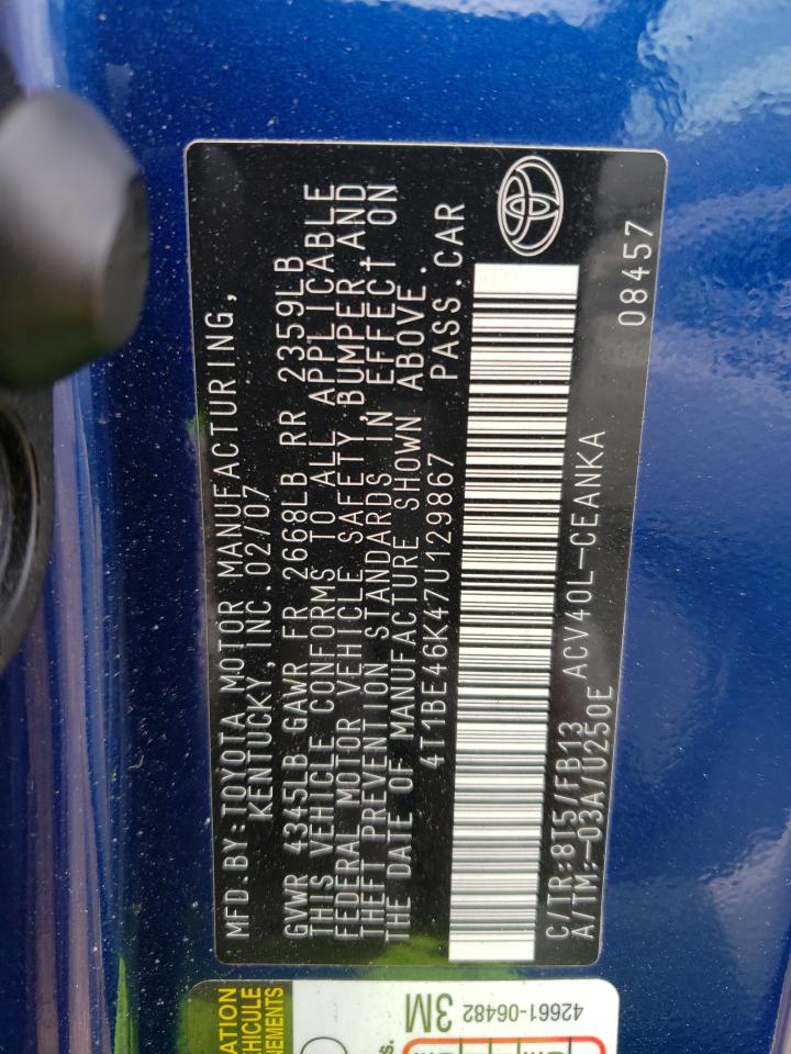 Photo 10 from auction – 2007 TOYOTA CAMRY CE with VIN 4T1BE46K47U129867