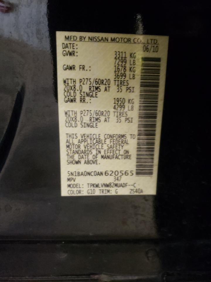 Photo 10 from auction – 2010 NISSAN ARMADA SE with VIN 5N1BA0NC0AN620565