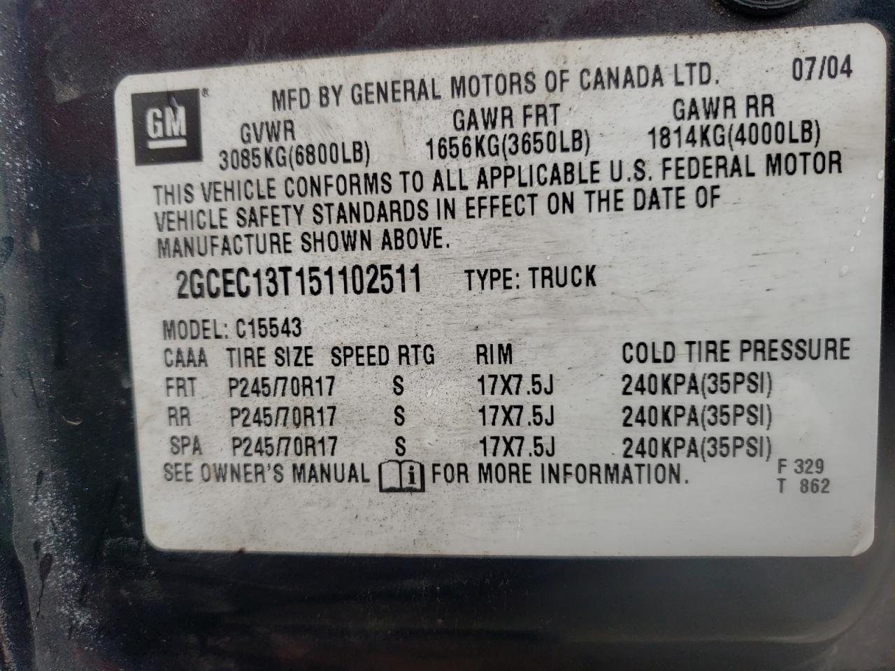 Zdjęcie 10 z aukcji – 2005 CHEVROLET SILVERADO z VIN 2GCEC13T151102511