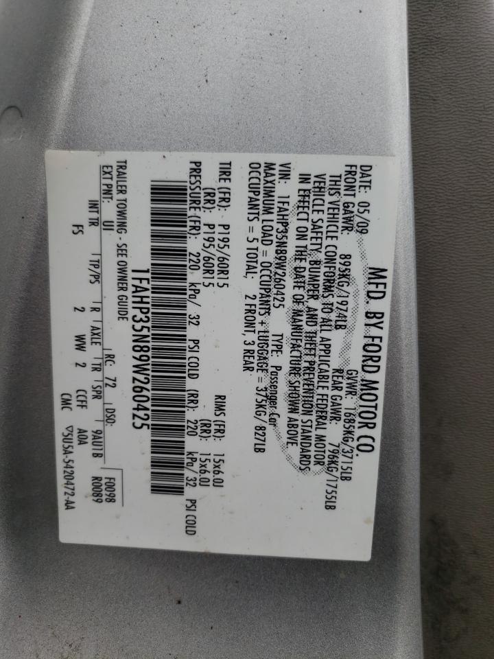 Photo 10 from auction – 2009 FORD FOCUS SE with VIN 1FAHP35N89W260425