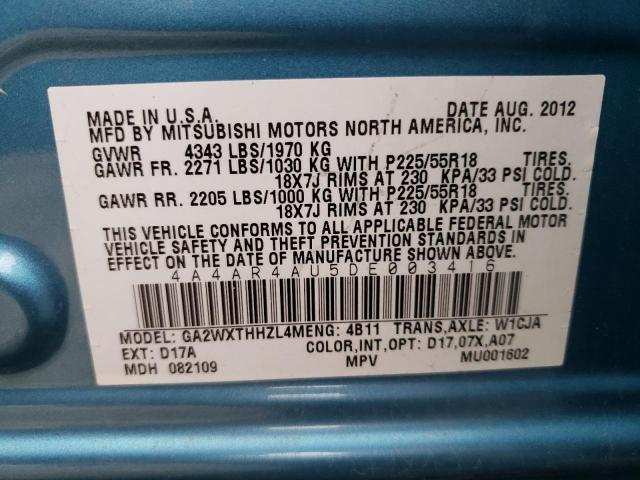 Photo 10 from auction – 2013 MITSUBISHI OUTLANDER with VIN 4A4AR4AU5DE003416