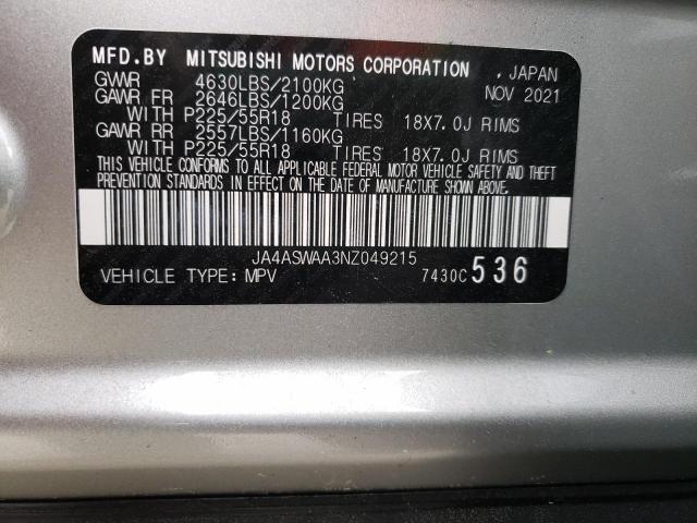Photo 10 from auction – 2022 MITSUBISHI ECLIPSE CR with VIN JA4ASWAA3NZ049215