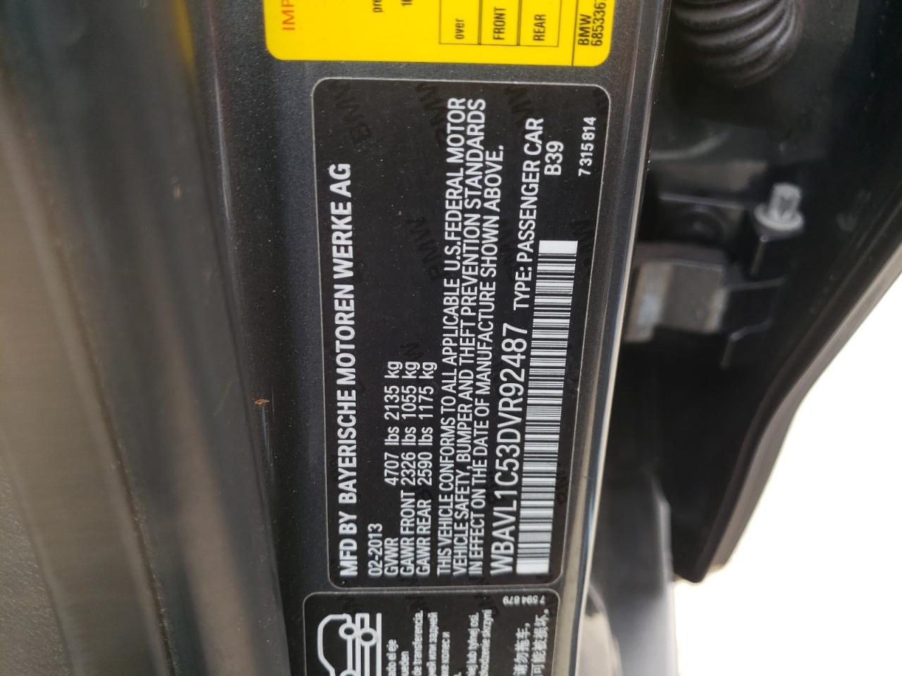 Photo 10 from auction – 2013 BMW X1 XDRIVE2 with VIN WBAVL1C53DVR92487