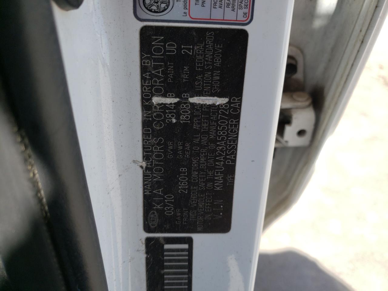 Photo 10 from auction – 2010 KIA FORTE EX with VIN KNAFU4A23A5850728