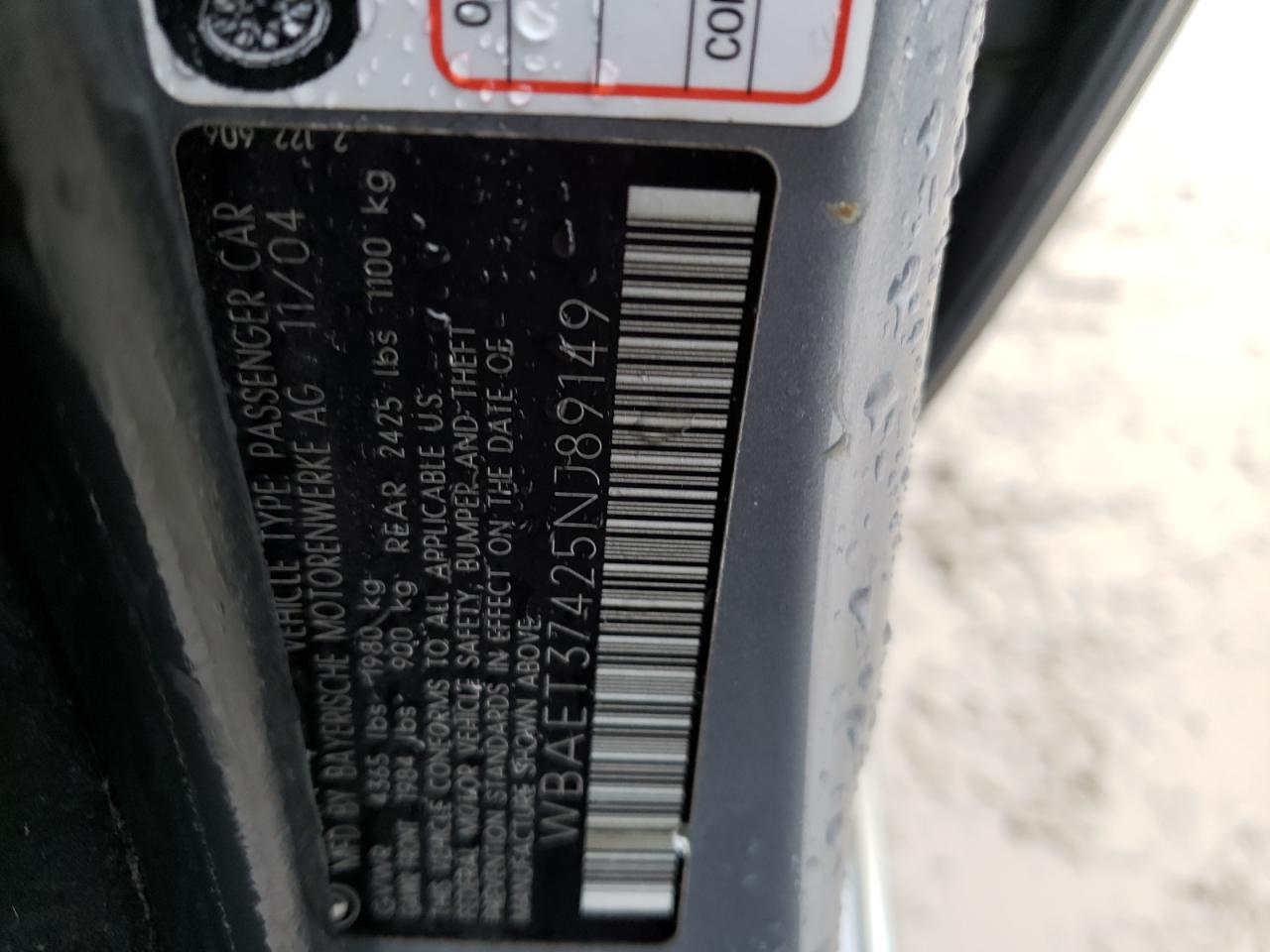 Photo 10 from auction – 2005 BMW 325 I with VIN WBAET37425NJ89149