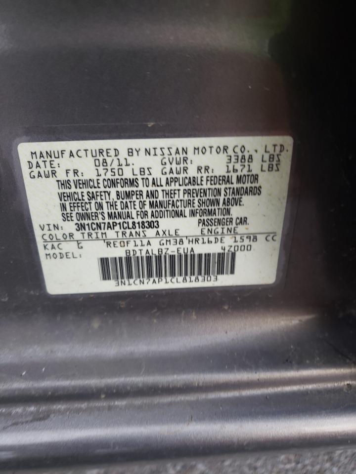 Photo 10 from auction – 2012 NISSAN VERSA S with VIN 3N1CN7AP1CL818303