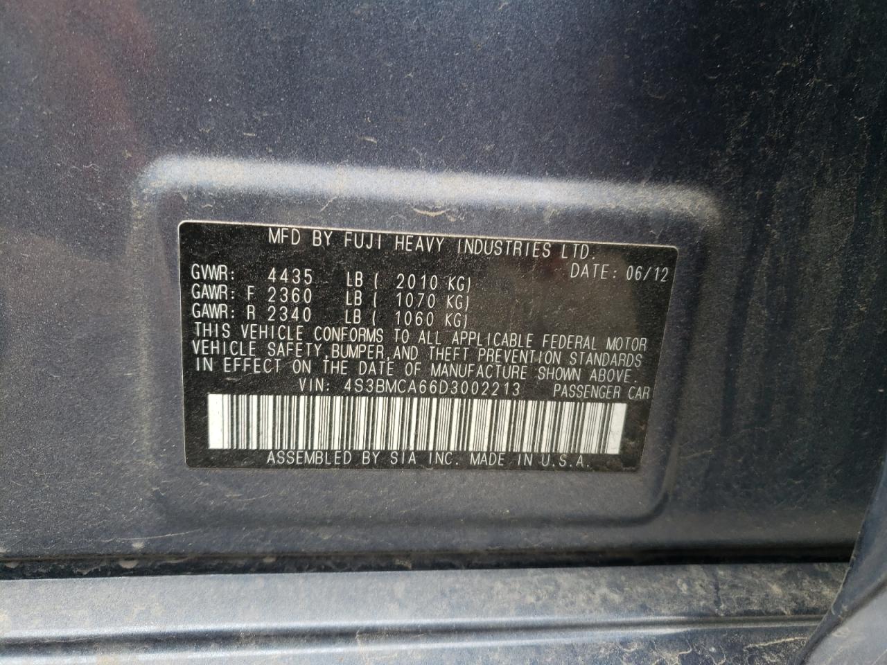 Zdjęcie 10 z aukcji – 2013 SUBARU LEGACY 2.5 z VIN 4S3BMCA66D3002213