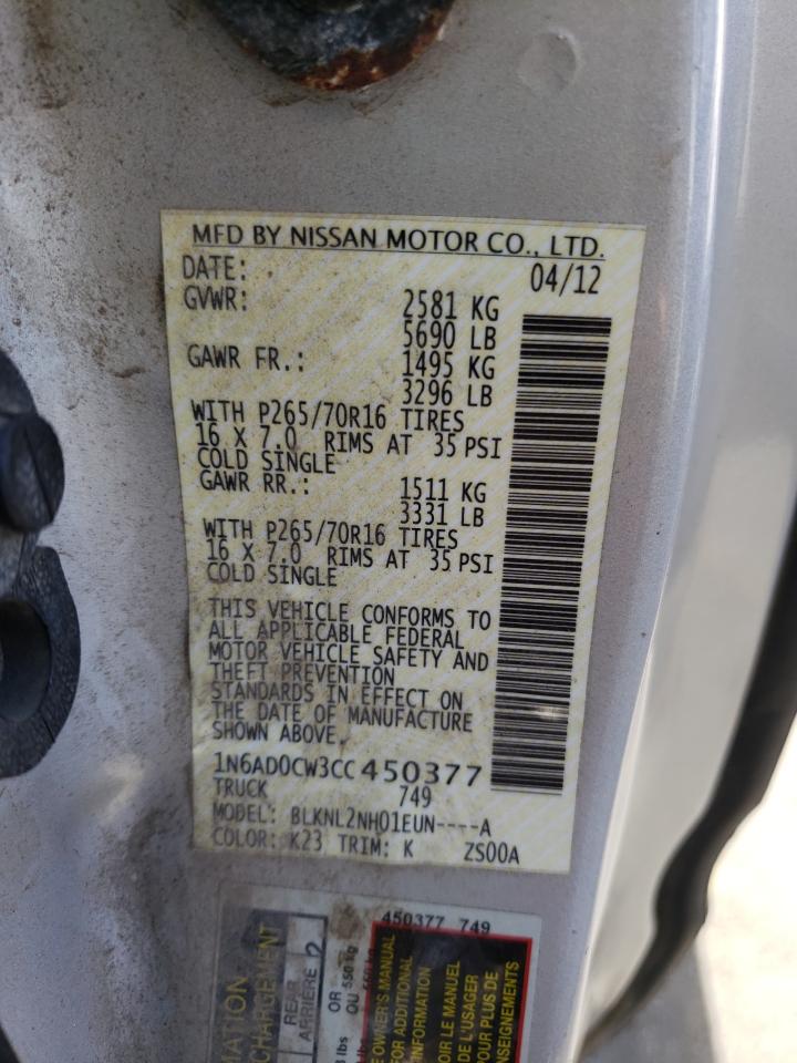 Photo 10 from auction – 2012 NISSAN FRONTIER S with VIN 1N6AD0CW3CC450377