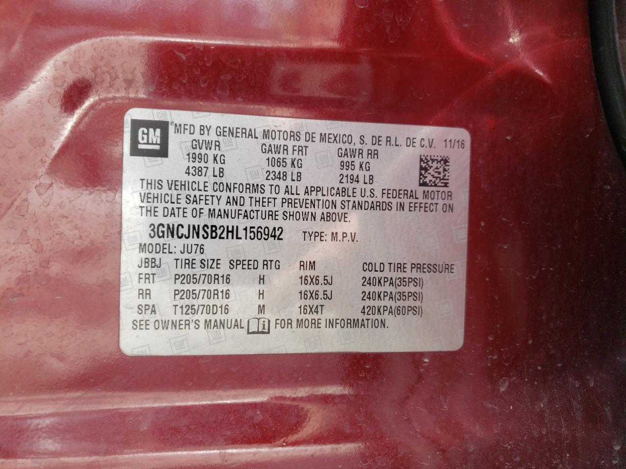 Zdjęcie 10 z aukcji – 2017 CHEVROLET TRAX LS z VIN 3GNCJNSB2HL156942