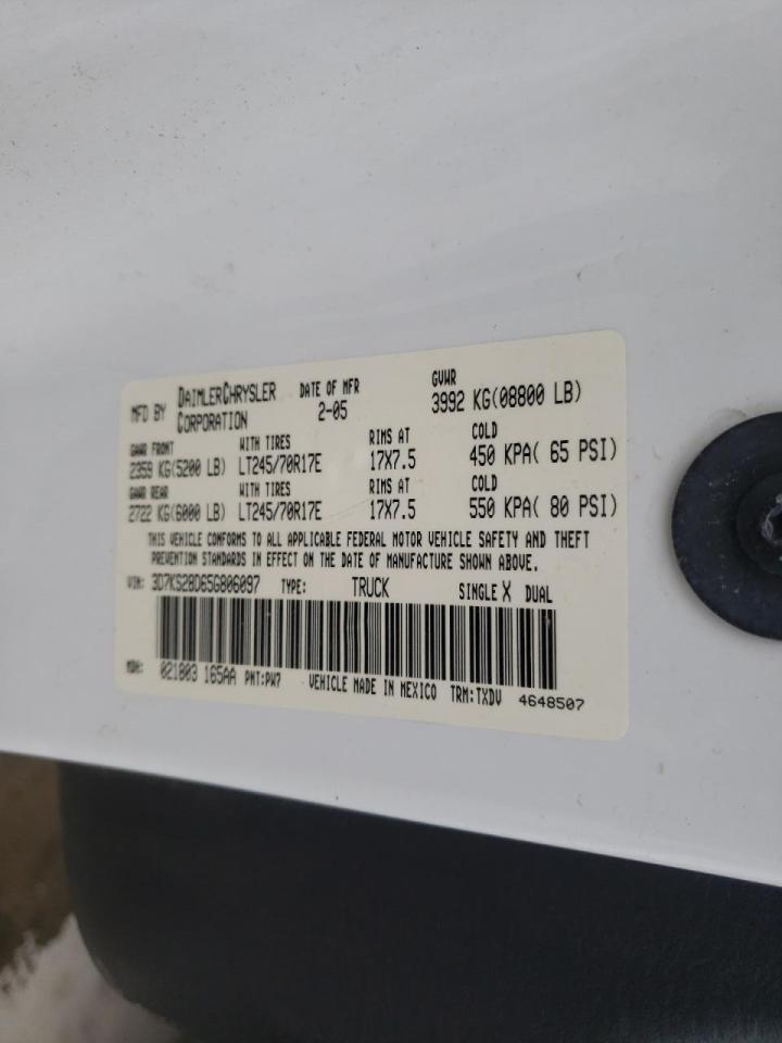Фото 10 с аукциона – 2005 DODGE RAM 2500 S с VIN 3D7KS28D65G806097