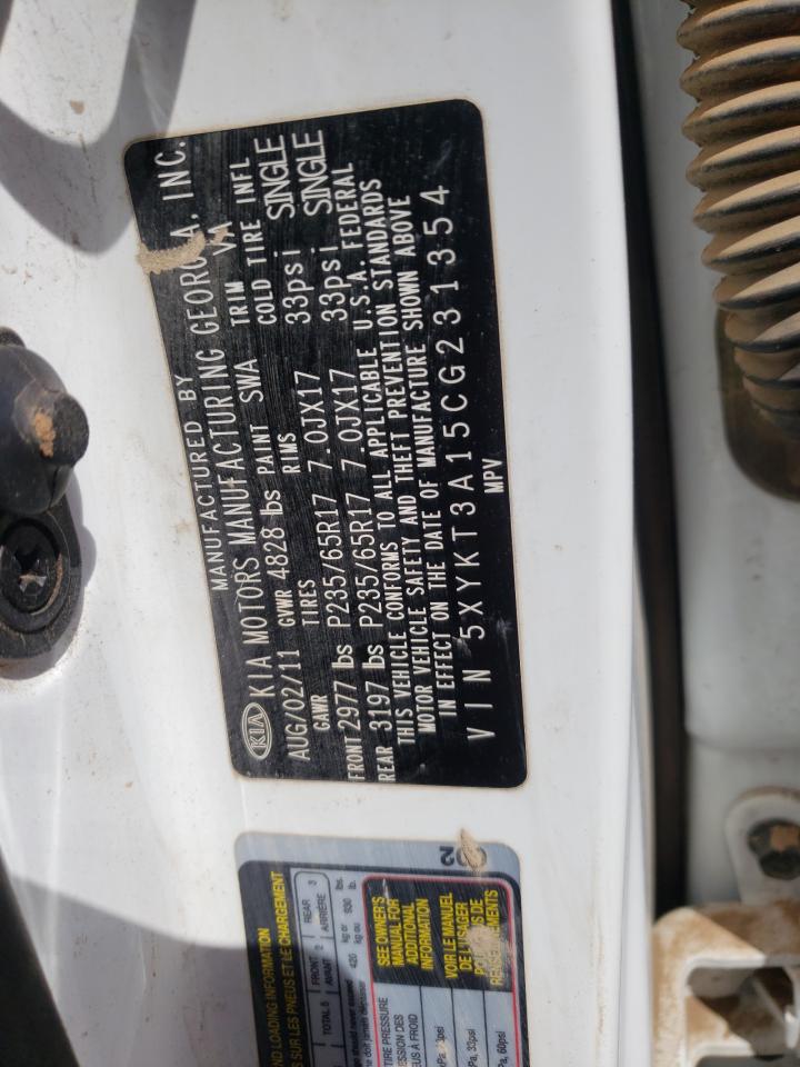 Photo 10 from auction – 2012 KIA SORENTO BA with VIN 5XYKT3A15CG231354