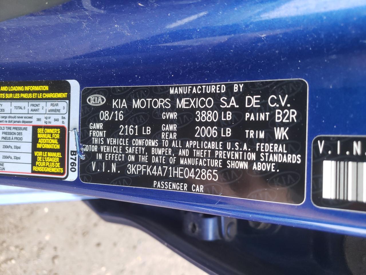 Photo 10 from auction – 2017 KIA FORTE LX with VIN 3KPFK4A71HE042865