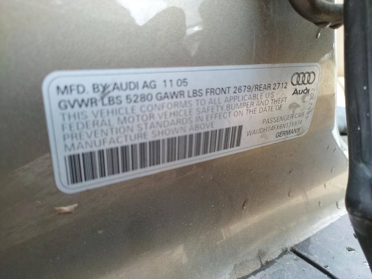 Photo 10 from auction – 2006 AUDI A6 3.2 QUA with VIN WAUDH74FX6N115974