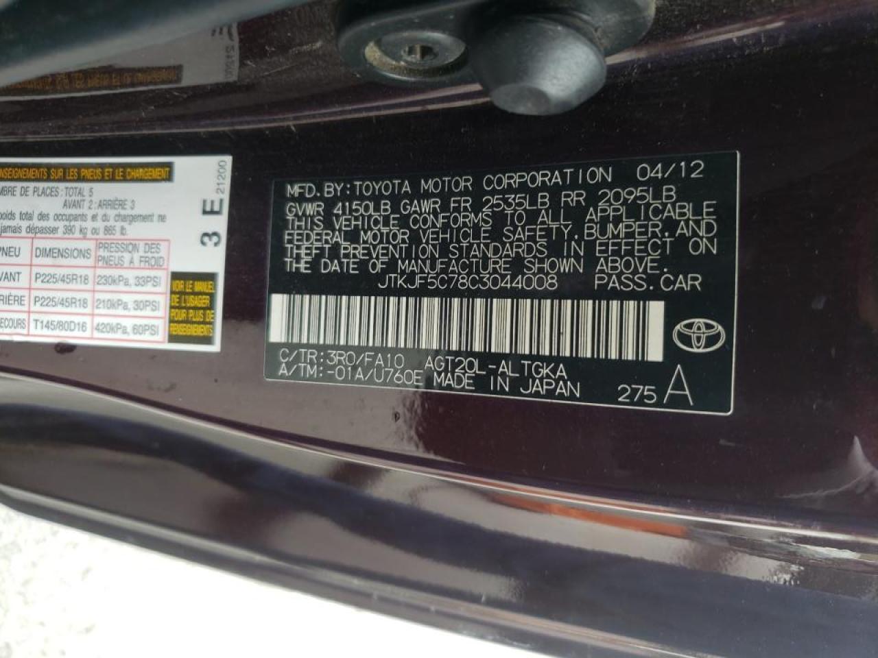 Photo 10 from auction – 2012 TOYOTA SCION with VIN JTKJF5C78C3044008