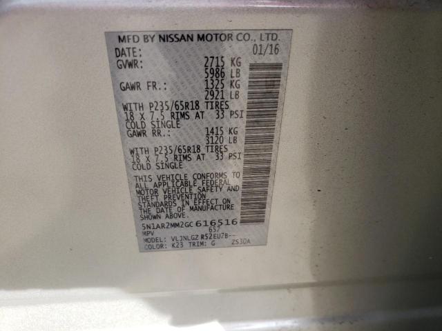 Photo 10 from auction – 2016 NISSAN PATHFINDER with VIN 5N1AR2MM2GC616516