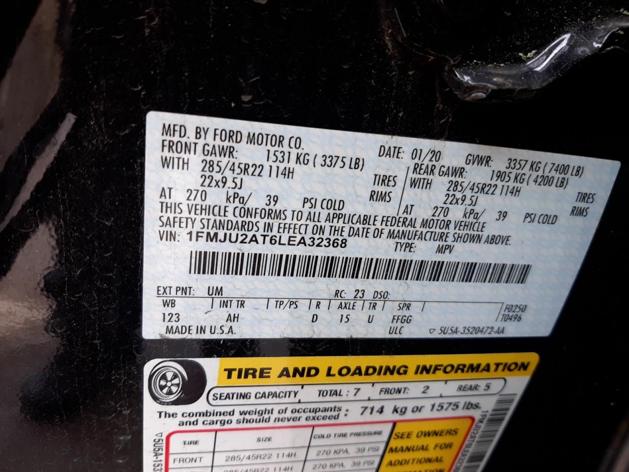 Photo 10 from auction – 2020 FORD EXPEDITION with VIN 1FMJU2AT6LEA32368