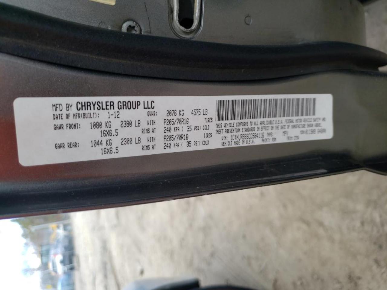 Photo 10 from auction – 2012 JEEP PATRIOT SP with VIN 1C4NJRBB6CD584116