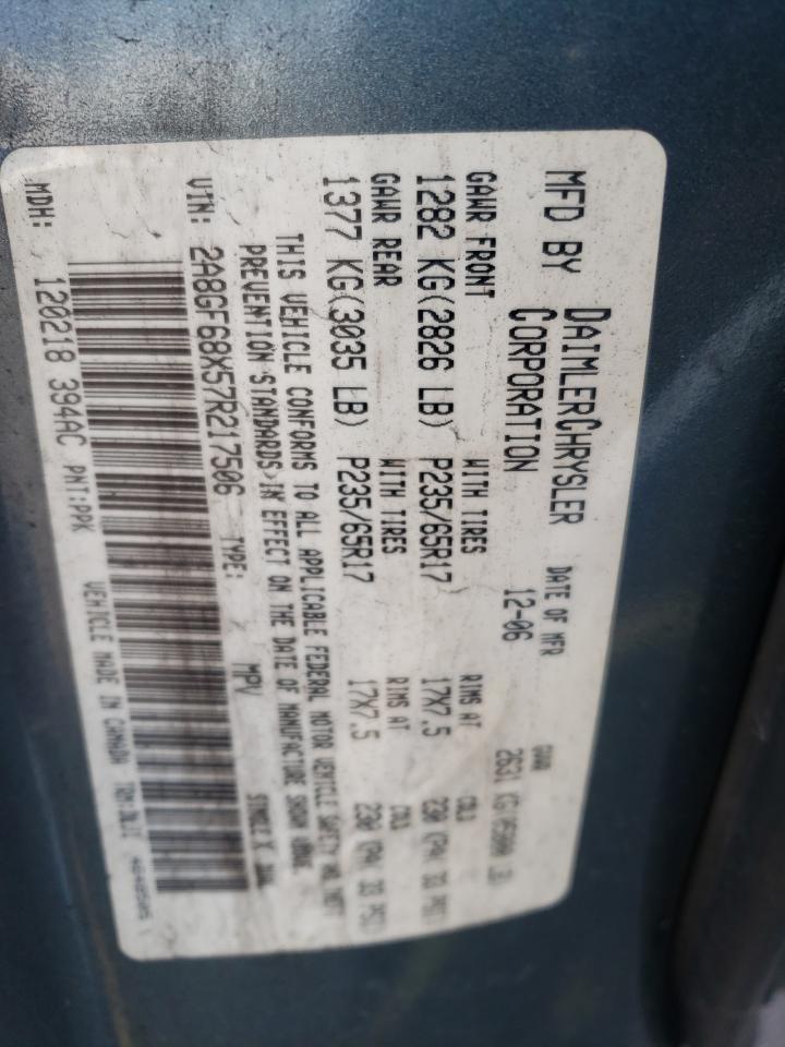 Photo 10 from auction – 2007 CHRYSLER PACIFICA with VIN 2A8GF68X57R217506