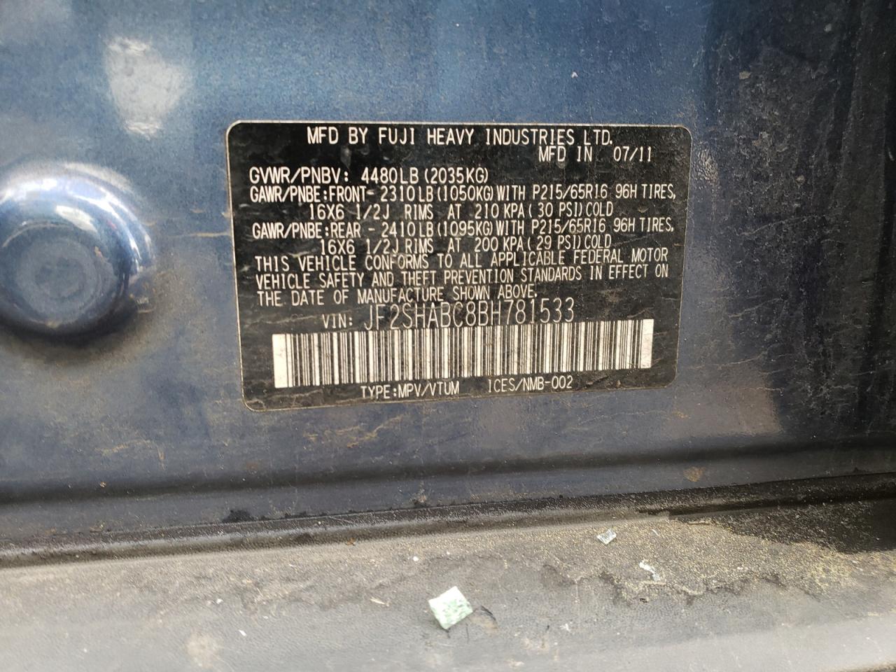 Photo 10 from auction – 2011 SUBARU FORESTER 2 with VIN JF2SHABC8BH781533