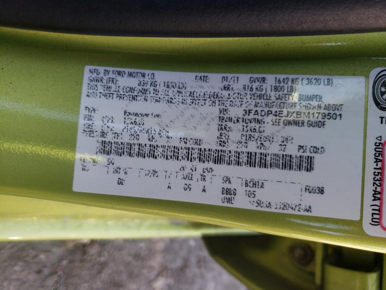Photo 10 from auction – 2011 FORD FIESTA SE with VIN 3FADP4EJXBM179501