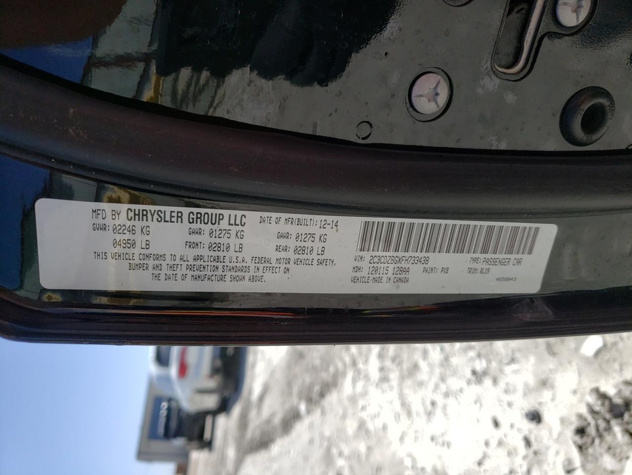 Photo 10 from auction – 2015 DODGE CHALLENGER with VIN 2C3CDZBGXFH733438