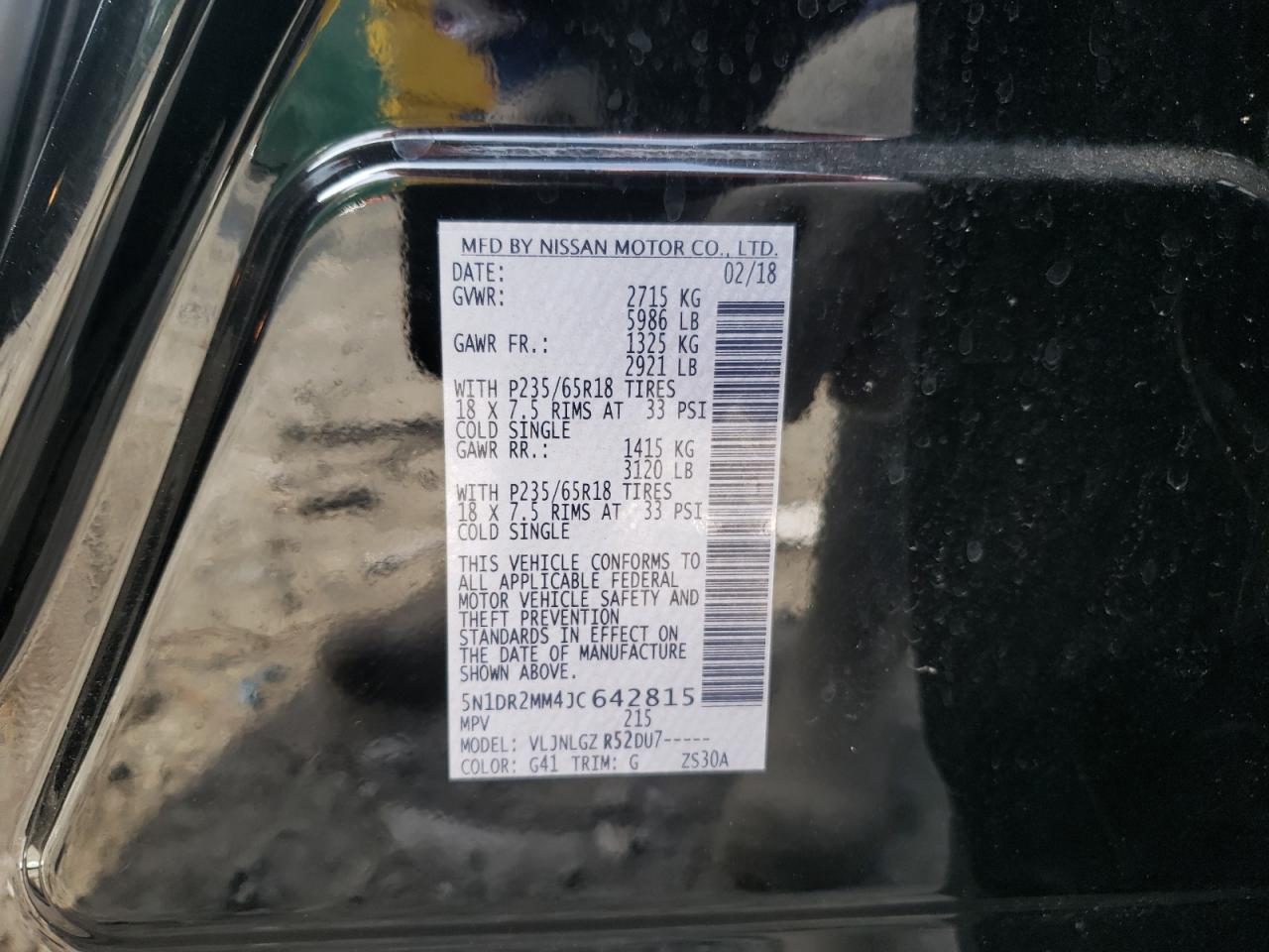 Photo 10 from auction – 2018 NISSAN PATHFINDER with VIN 5N1DR2MM4JC642815