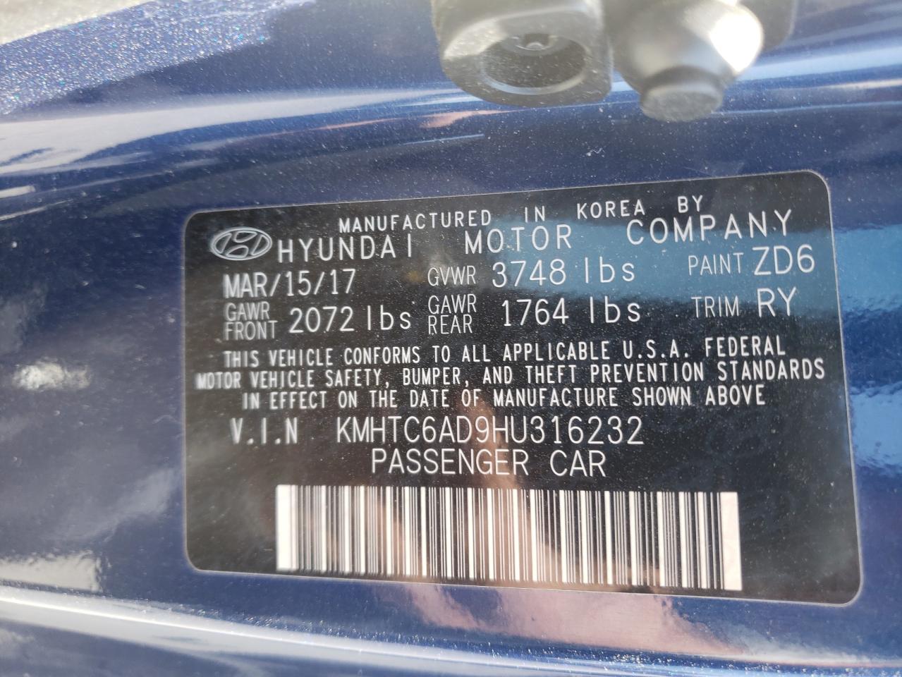 Photo 10 from auction – 2017 HYUNDAI VELOSTER with VIN KMHTC6AD9HU316232