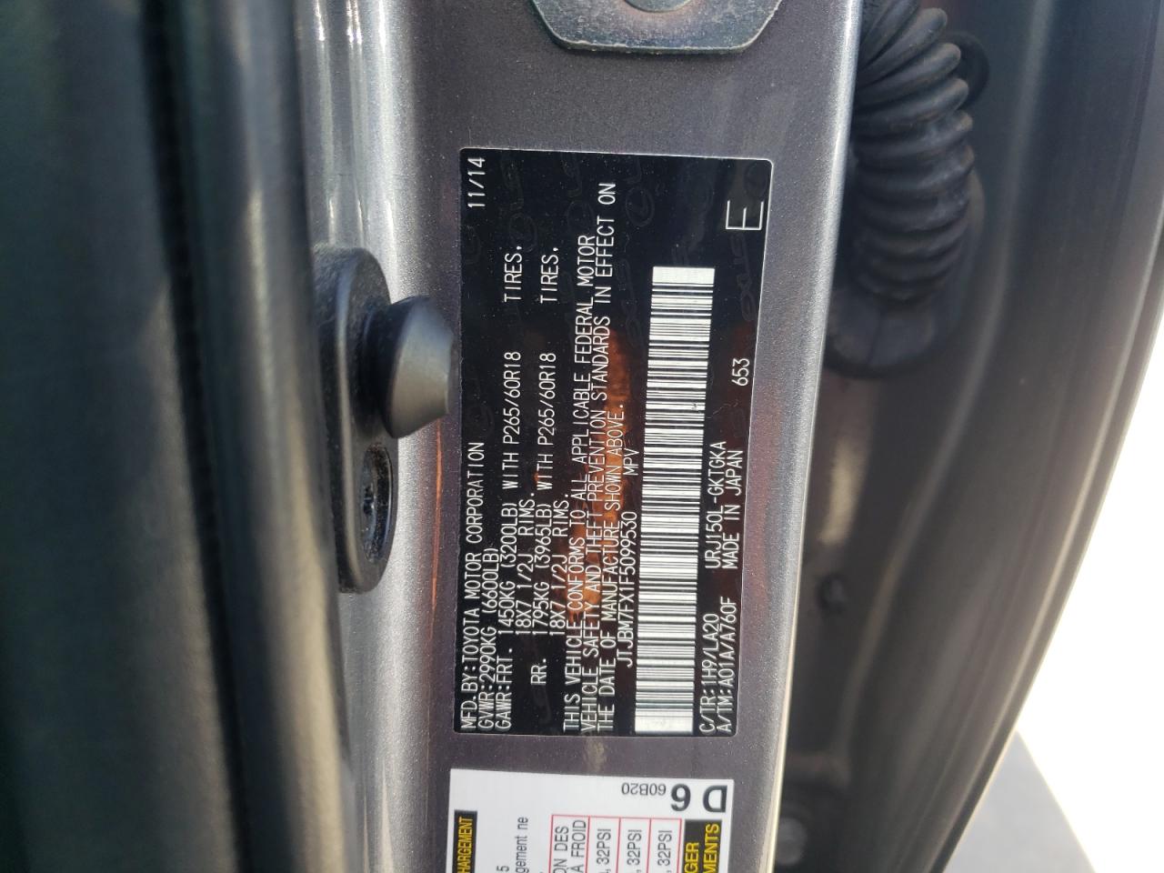 Photo 10 from auction – 2015 LEXUS GX 460 with VIN JTJBM7FX1F5099530