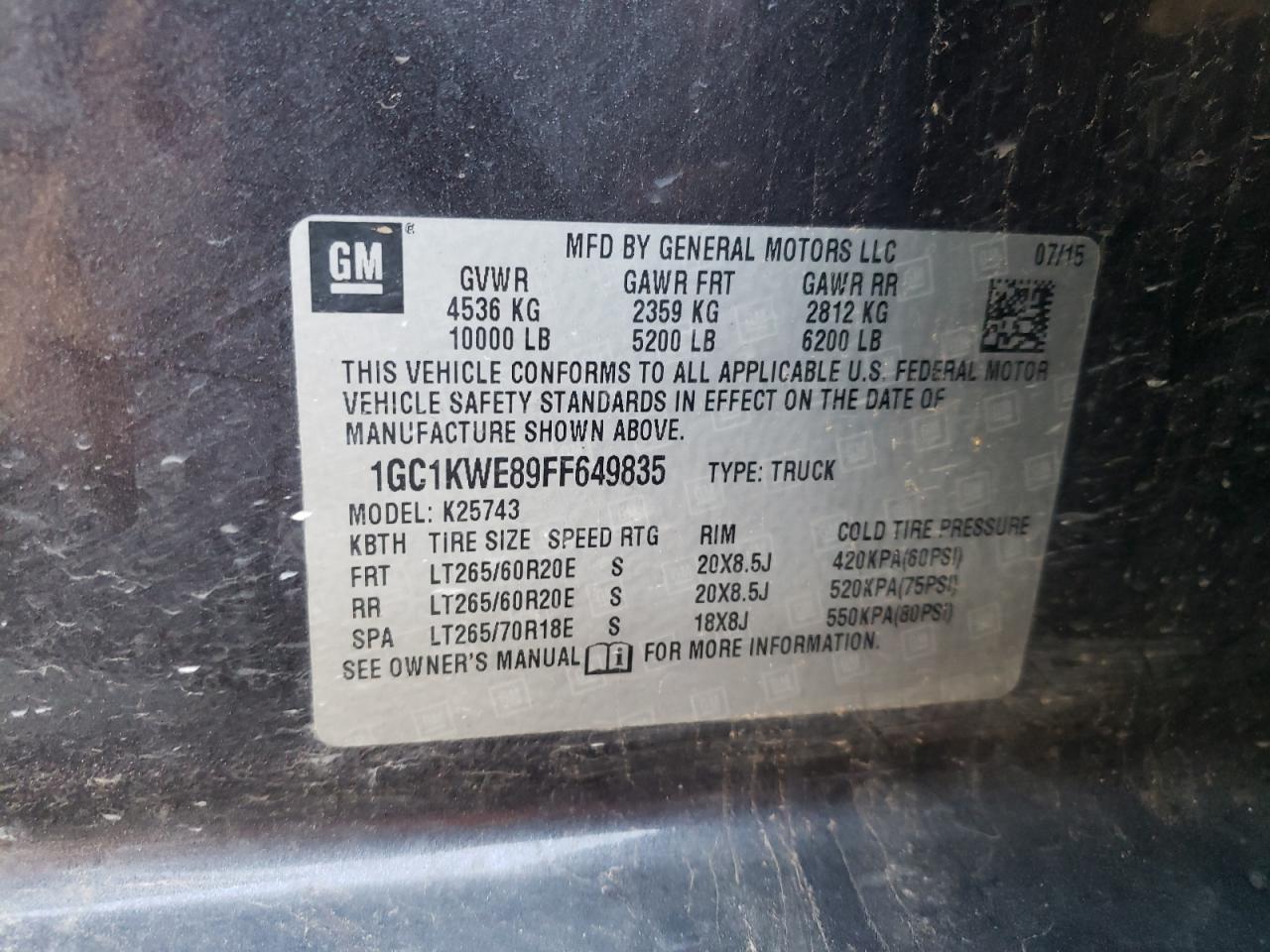 Photo 10 from auction – 2015 CHEVROLET SILVERADO with VIN 1GC1KWE89FF649835