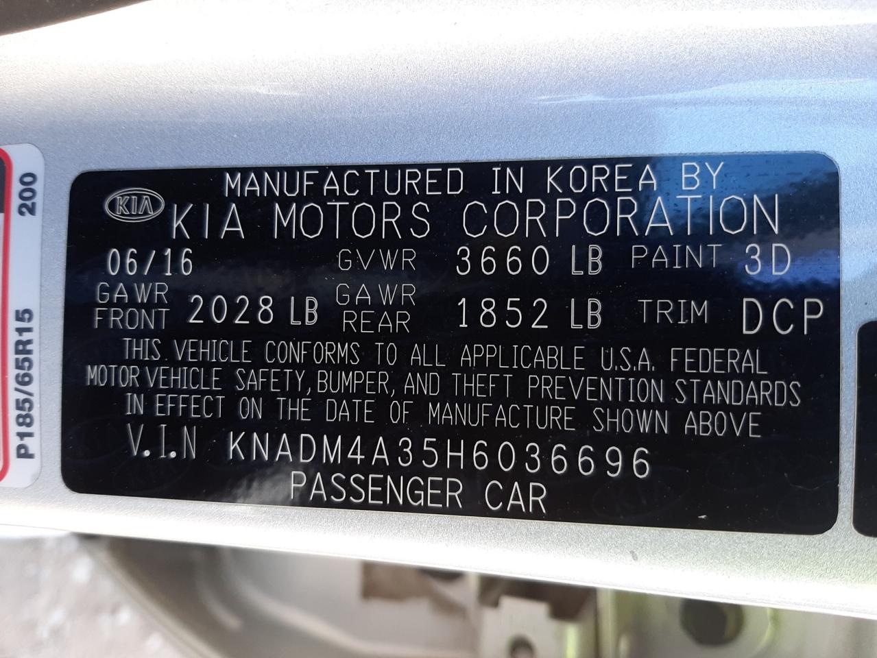 Photo 10 from auction – 2017 KIA RIO LX with VIN KNADM4A35H6036696