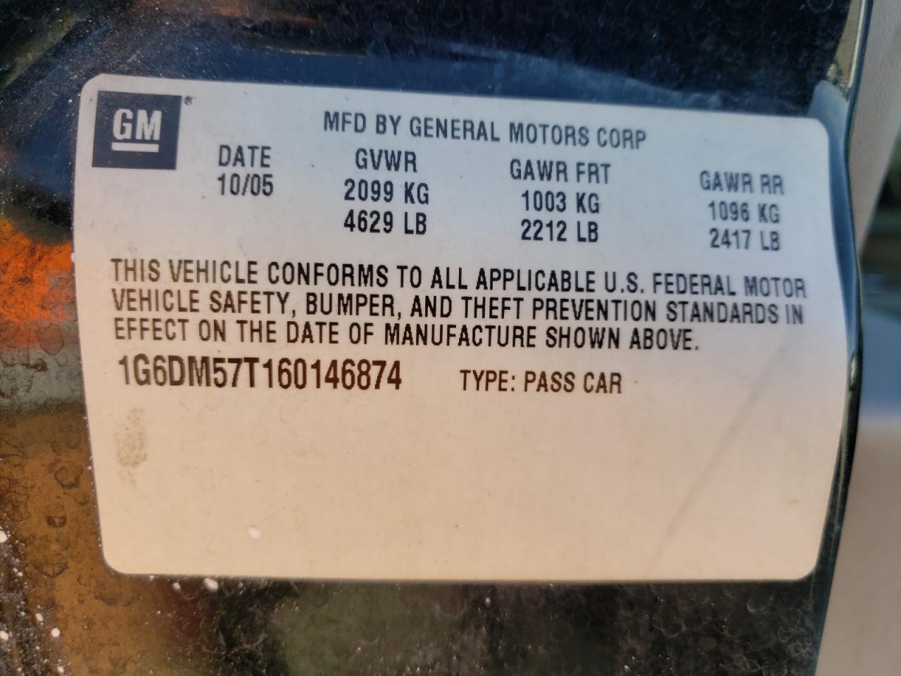 Photo 10 from auction – 2006 CADILLAC CTS with VIN 1G6DM57T160146874