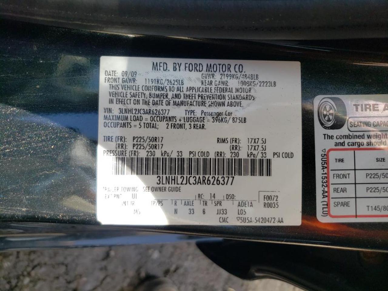 Photo 19 from auction – 2010 LINCOLN MKZ with VIN 3LNHL2JC3AR626377
