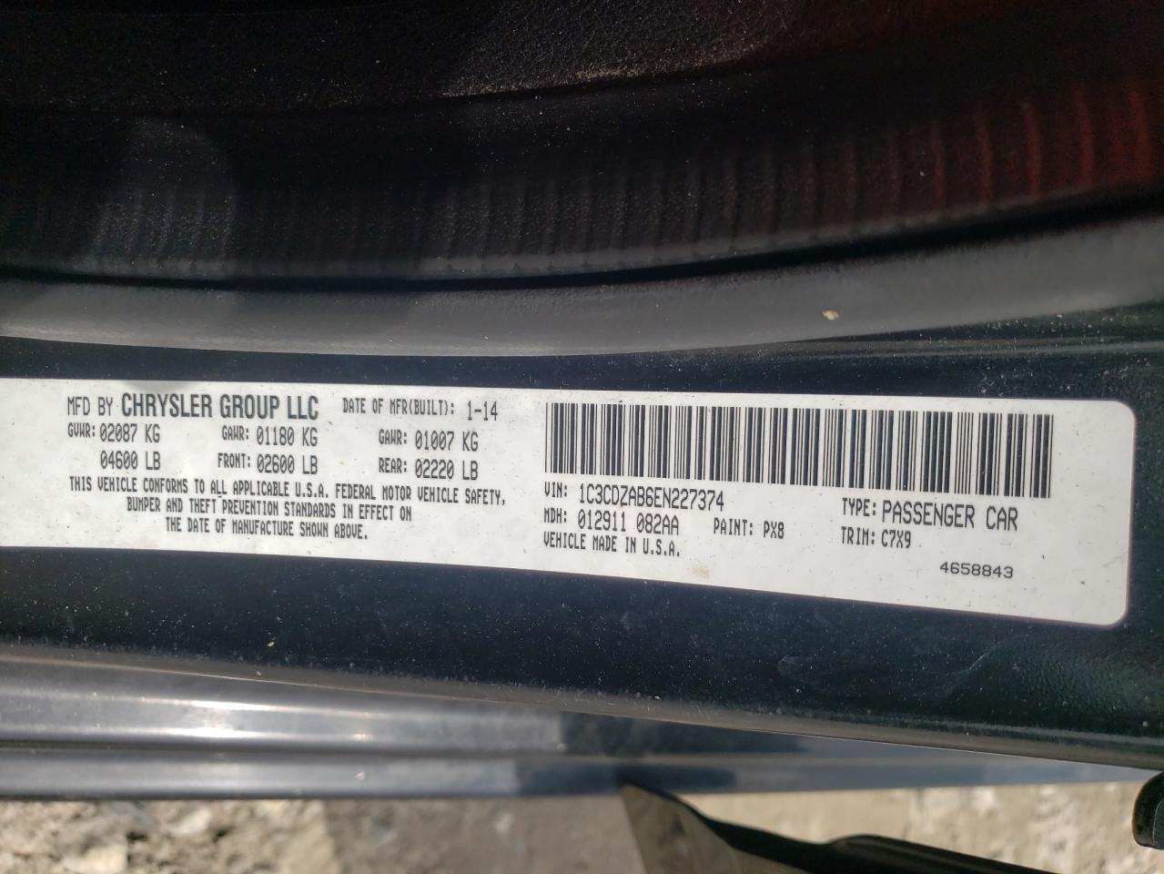 Zdjęcie 10 z aukcji – 2014 DODGE AVENGER SE z VIN 1C3CDZAB6EN227374