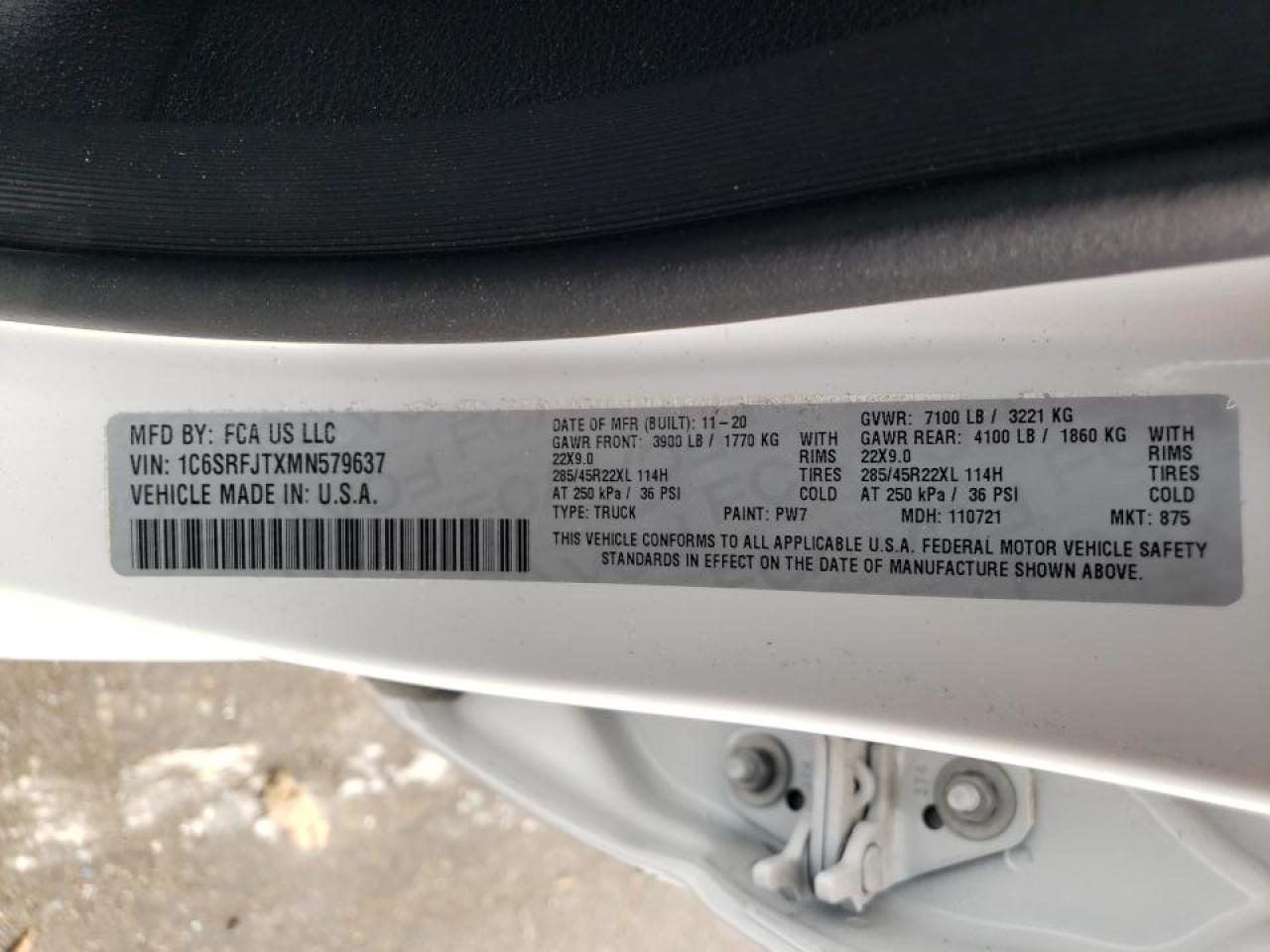 Photo 10 from auction – 2021 RAM 1500 LARAM with VIN 1C6SRFJTXMN579637