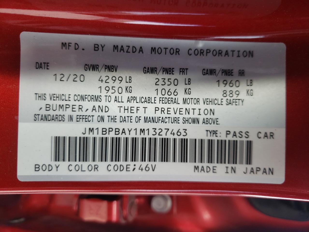 Photo 10 from auction – 2021 MAZDA 3 with VIN JM1BPBAY1M1327463