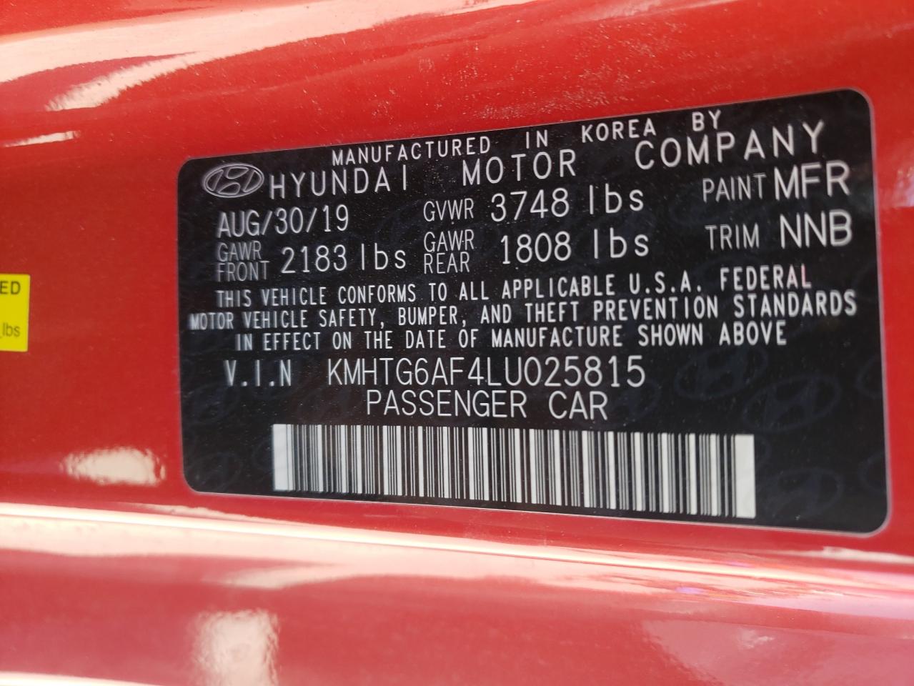 Photo 10 from auction – 2020 HYUNDAI VELOSTER B with VIN KMHTG6AF4LU025815