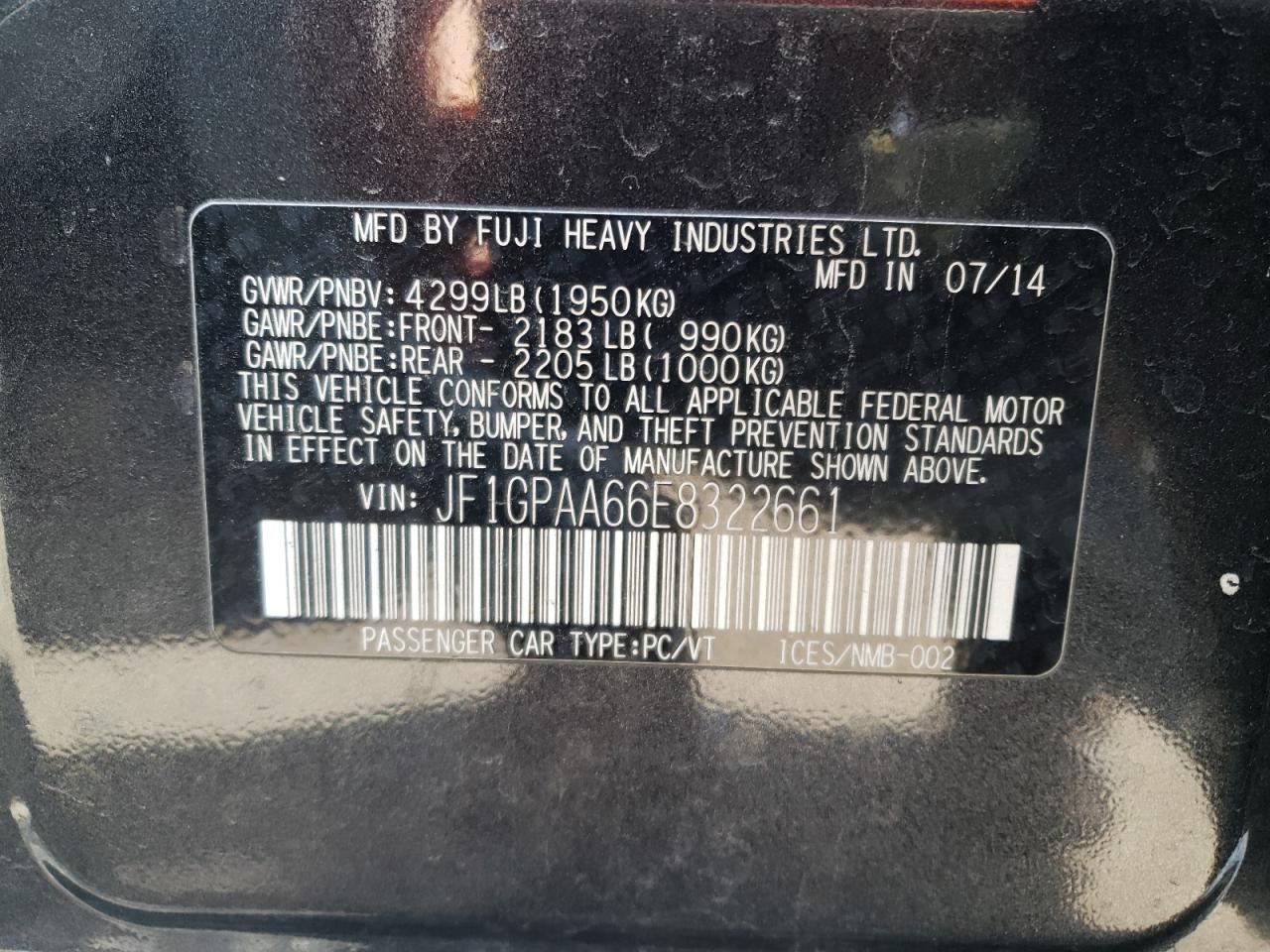 Photo 10 from auction – 2014 SUBARU IMPREZA with VIN JF1GPAA66E8322661