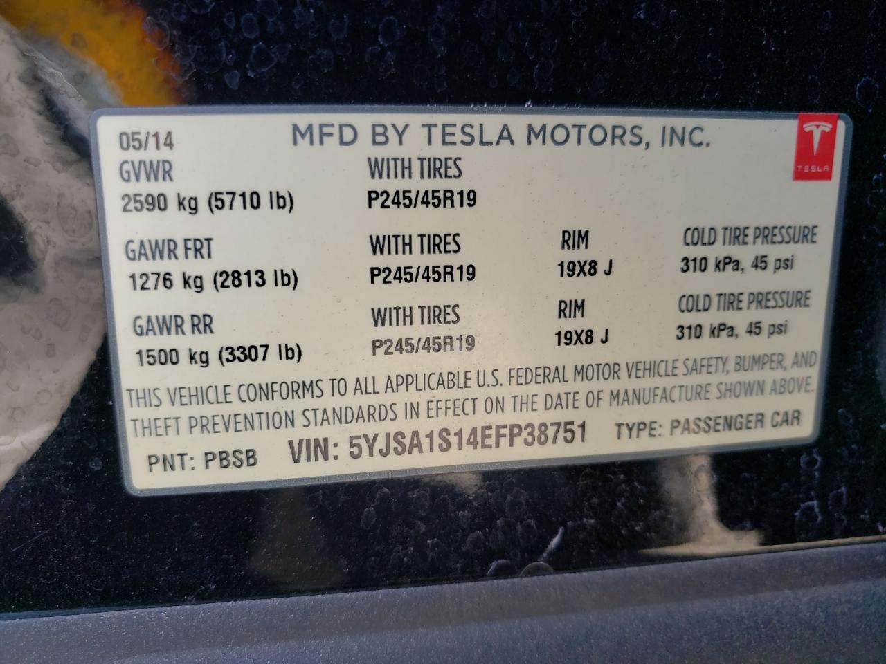 Photo 10 from auction – 2014 TESLA MODEL S with VIN 5YJSA1S14EFP38751