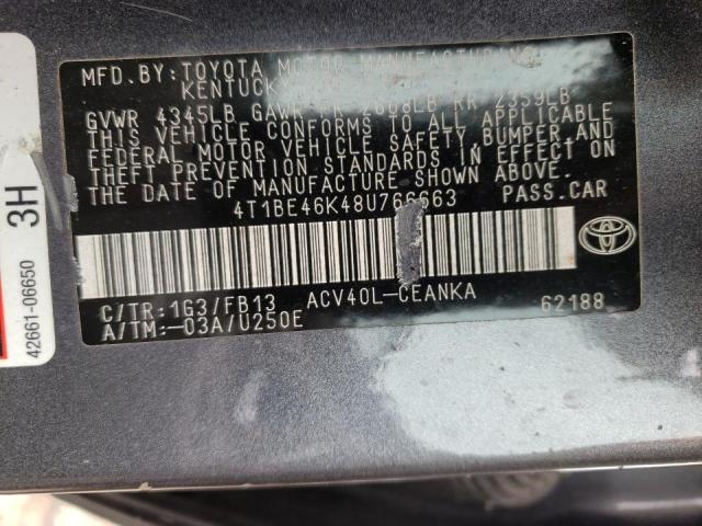 Photo 10 from auction – 2008 TOYOTA CAMRY CE with VIN 4T1BE46K48U766663