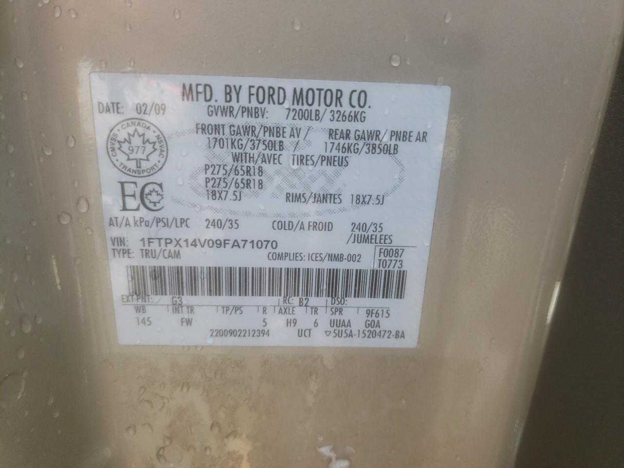 Photo 10 from auction – 2009 FORD F150 SUPER with VIN 1FTPX14V09FA71070