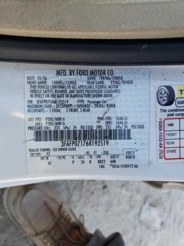 Photo 10 from auction – 2006 FORD FUSION SE with VIN 3FAFP07176R192519